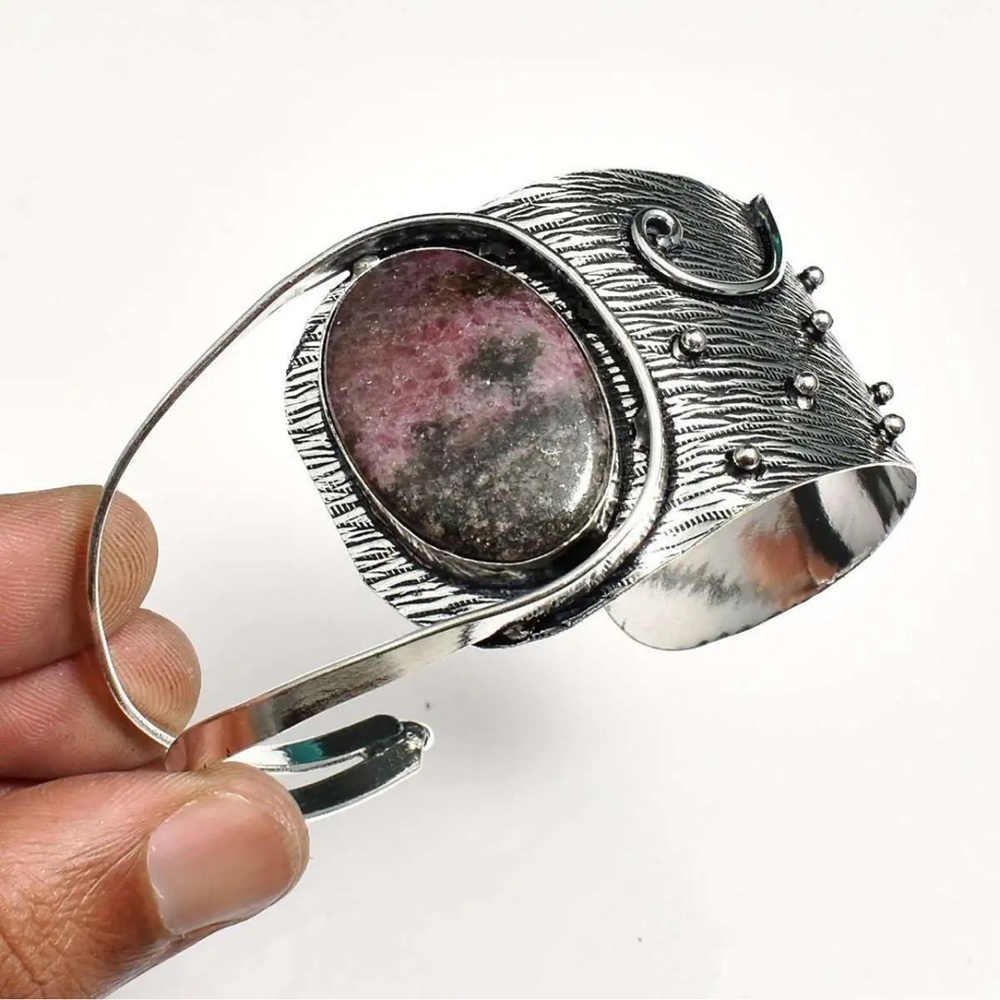 Rhodonite handcrafted gemstone cuff